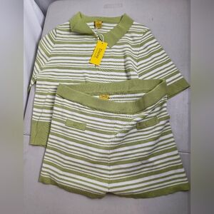 Daisy Shirt And Shorts Set - Olive and White Striped - Plus Size - Stretchy